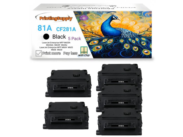 5 Pack 81A CF281A Black Toner Cartridge Compatible for HP 81A CF281A, Work with HP LaserJet Enterprise MFP M630h M630dn M630f M630z M604 M605 M606...