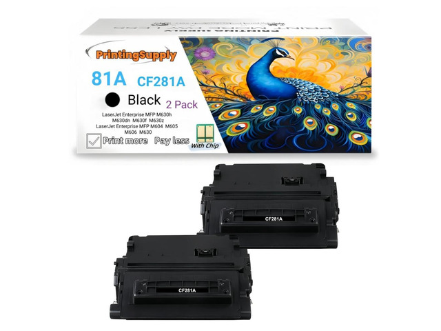 2 Pack 81A CF281A Black Toner Cartridge Compatible for HP 81A, Work with HP LaserJet Enterprise MFP M630h M630dn M630f M630z M604 M605 M606 M630