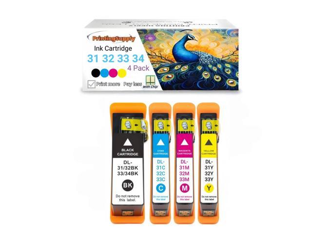 Compatible Dell 31 32 33 34 BCMY Ink Cartridge Work for Dell 31 32 33 34 V525w V725w Printer Black 600 Pages Color 400 Pages