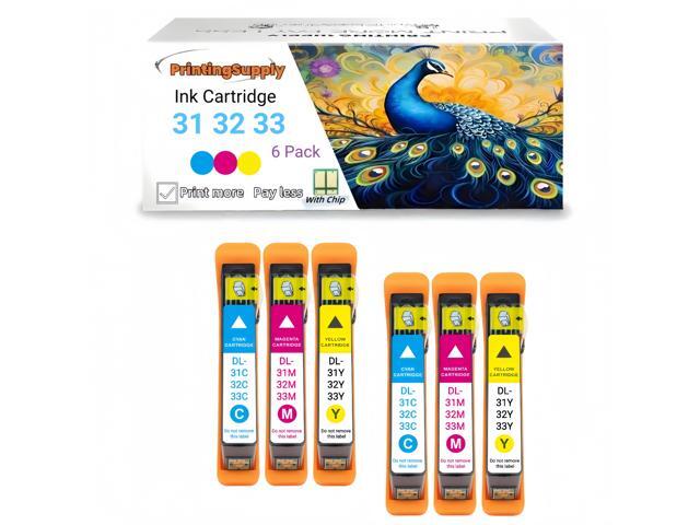 Compatible Dell 31 32 33 34 BCMY Ink Cartridge Work for Dell 31 32 33 34 V525w V725w Printer Black 600 Pages Color 400 Pages 6 Pack 2C+2M+2Y