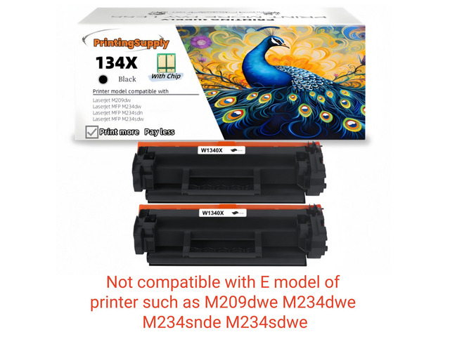 2 Pack 134X Compatible Toner Cartridge Replacement for HP 134X W1340X *With Chip* Black, High-Yield Print, Works with HP LaserJet M209dw MFP...