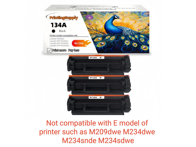 3 Pack 134A Compatible Toner Cartridge Replacement for HP 134A (W1340A) *No Chip* Black, High-Quality Print, Works with HP LaserJet M209dw, MFP...