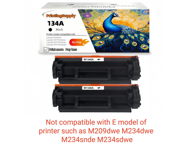2 Pack 134A Compatible Toner Cartridge Replacement for HP 134A (W1340A) *No Chip* Black, High-Quality Print, Works with HP LaserJet M209dw, MFP...