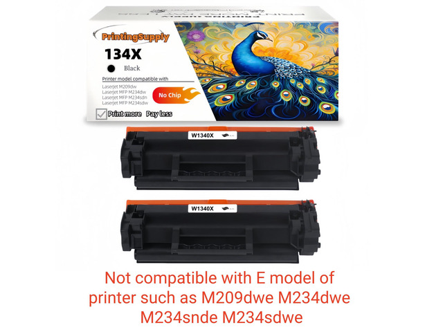 2 Pack 134X Compatible Toner Cartridge Replacement for HP 134X W1340X *No Chip* Black, High-Yield Print, Works with HP LaserJet M209dw MFP M234dw...