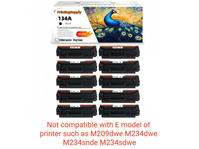 10 Pack 134A Compatible Toner Cartridge Replacement for HP 134A (W1340A) *No Chip* Black, High-Quality Print, Works with HP LaserJet M209dw, MFP...