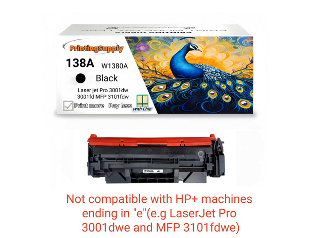 1 Pack 138A W1380A Black Toner Cartridge Compatible for HP 138A Laser jet Pro 3001dw Laser jet Pro 3001fdw Laser jet Pro MFP 3101fdw With Chip