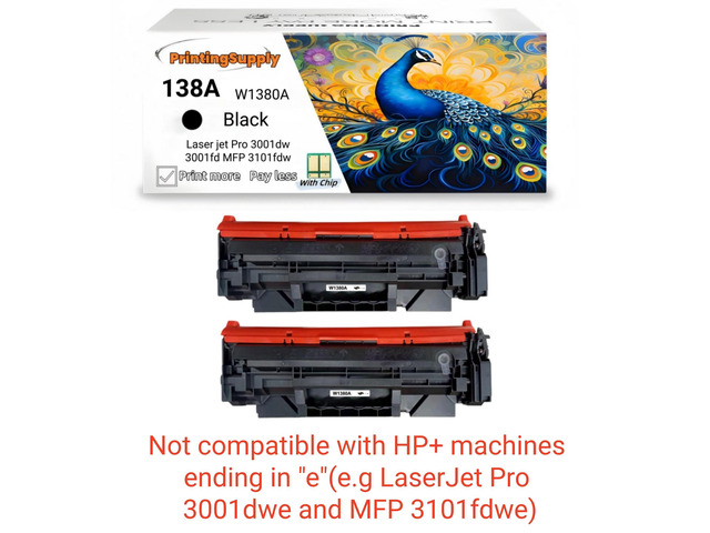 2 Pack 138A W1380A Black Toner Cartridge Compatible for HP 138A Laser jet Pro 3001dw Laser jet Pro 3001fdw Laser jet Pro MFP 3101fdw With Chip