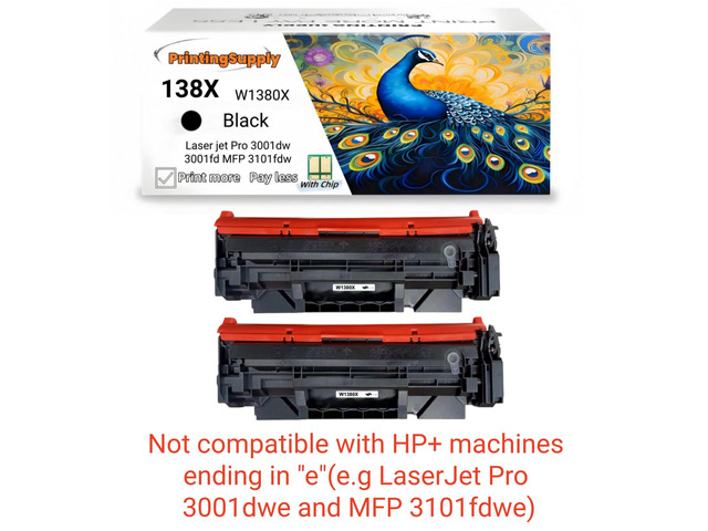 2 Pack 138X W1380X High Yield Black Toner Cartridge Compatible for HP 138X Laser jet Pro 3001dw Laser jet Pro 3001fdw Laser jet Pro MFP 3101fdw...
