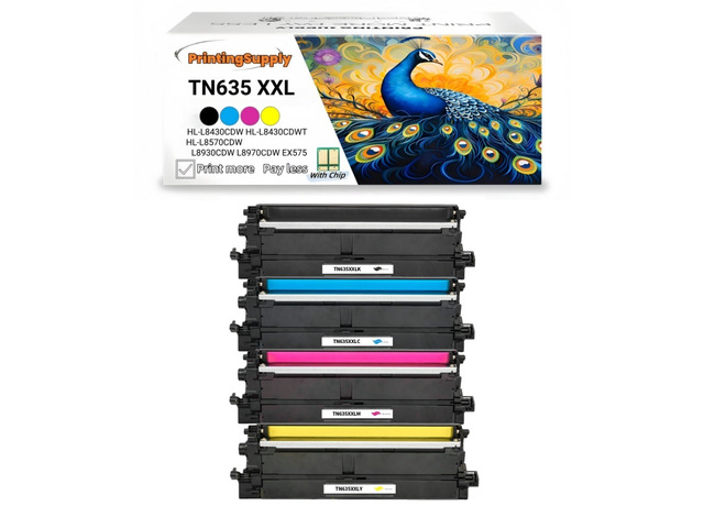 4 Pack TN635XXL BKCMY Toner Cartridge Compatible for Brother TN635XXL Work with Brother HL-L8430CDW HL-L8430CDWT HL-L8570CDW MFC- L8930CDW L8970CDW...