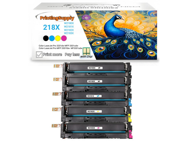 5 Pack 218X New High Yield BKCMY Toner Cartridge With Chip Compatible for HP W2180X W2181X W2182X W2183X Work With HP Color LaserJet Pro 3210DW MFP...