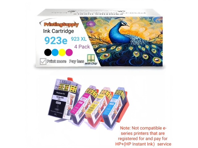4 Pack 923e New High Yield BKCMY ink Cartridge Compatible to HP 923e 923XL 923 XL, Work with HP OfficeJet pro 8120 8122 8124 8125 8130 8132 8134...