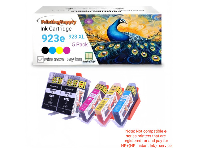 5 Pack 923e New High Yield 2BK & CMY ink Cartridge Compatible to HP 923e 923XL 923 XL, Work with HP OfficeJet pro...