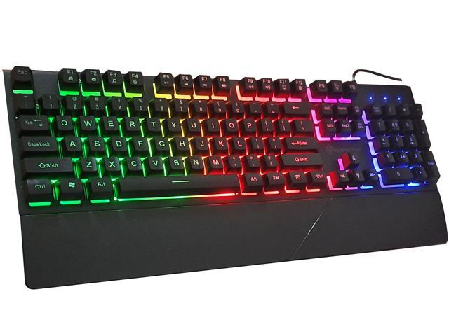 Gaming Keyboard, Wired LED Backlit Computer Keyboard with Ergonomic Wrist Rest, 19 Keys Anti-ghosting USB Full Size Rainbow Keyboard for.