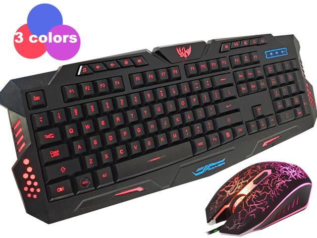 Mannajue Wired Gaming Keyboard and Mouse Combo Tri-color Backlit Gaming Keyboard with Multimedia Keys and RGB Backlit Gaming Mouse for Windows PC.