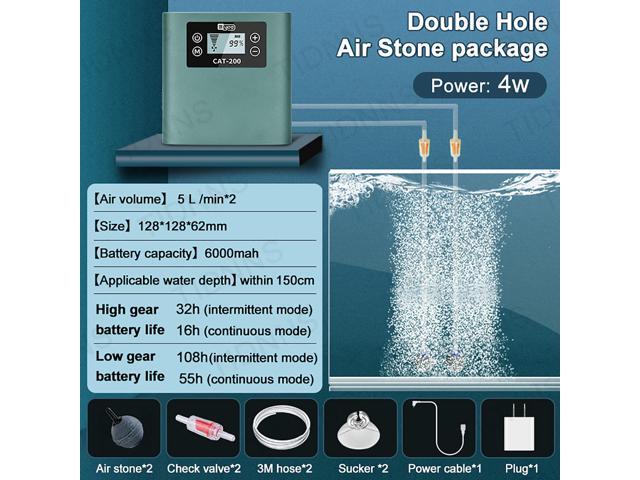 Mericonn Aquarium Air Pump - Rechargeable Battery & Intelligent AC/DC Switch, LCD Display, Ultra Silent with Adjustable Airflow for Freshwater &...
