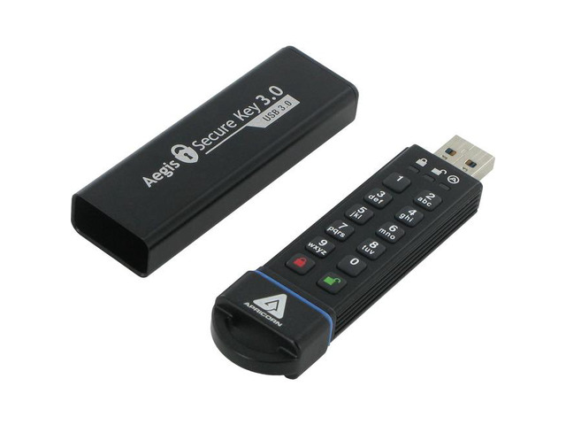 Apricorn 30GB Aegis Secure Key 3.0 - USB 3.0 Flash Drive - 195 MB/s Read Speed - 162 MB/s Write Speed - 256-bit AES - TAA Compliant (ASK3-30GB)