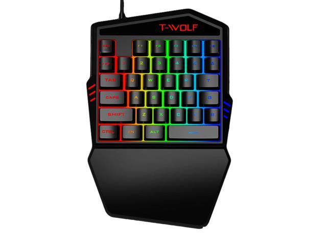 T-WOLF RGB One-Handed Mechanical Gaming Keyboard and Backlit Mouse Combo, USB Wired Rainbow Alphabet Lighted One-Handed Mechanical Keyboard, Gaming.