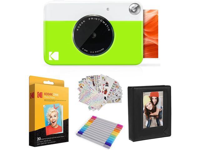 Kodak Printomatic Instant Camera (Green) Gift Bundle + Zink Paper (20 Sheets) + Deluxe Case + 7 Fun Sticker Sets + Twin Tip Markers + Photo Album.