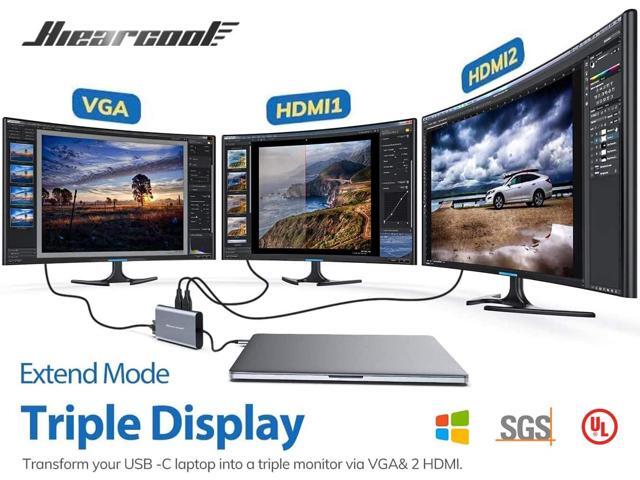 Hiearcool USB C Hub, USB-C Laptop Docking Station, 11IN1 Triple Display Type C Adapter Compatible for Dell Hp Lenovo Windows (2HDMI VGA PD3.0 SD TF...