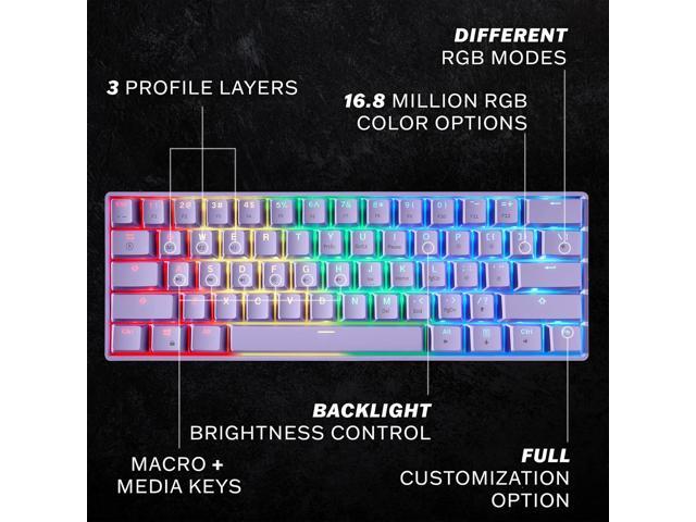 HK GAMING GK61 Mechanical Gaming Keyboard - 61 Keys Multi Color RGB Illuminated LED Backlit Wired Programmable for PC/Mac Gamer (Gateron Optical...