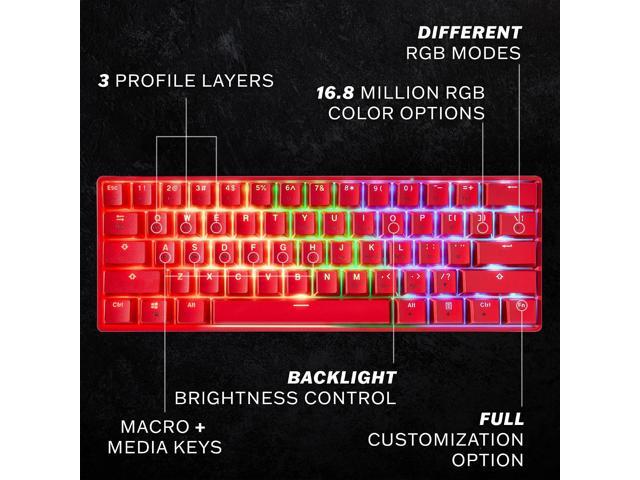 HK Gaming GK61 Mechanical Gaming Keyboard 60 Percent 61 RGB Rainbow LED Backlit Programmable Keys USB Wired for Mac and Windows PC Hotswap...