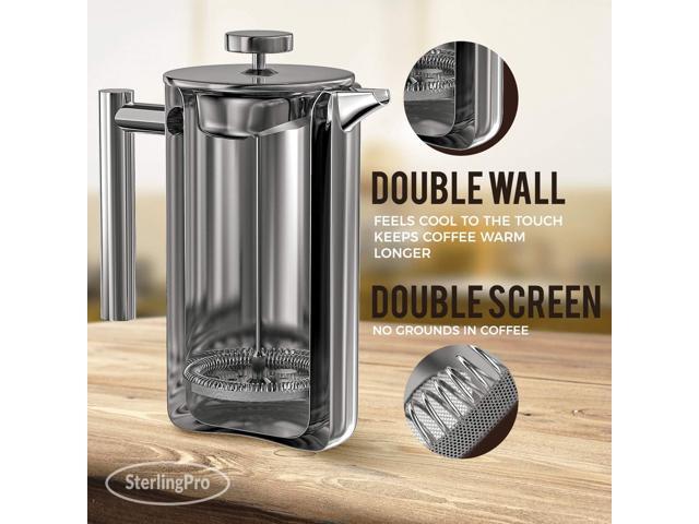 French Press Coffee Maker(1L)-Double Walled Large Coffee Press with 2 Extra Filters -Enjoy Granule-Free Coffee, Stylish Rust Free Kitchen...