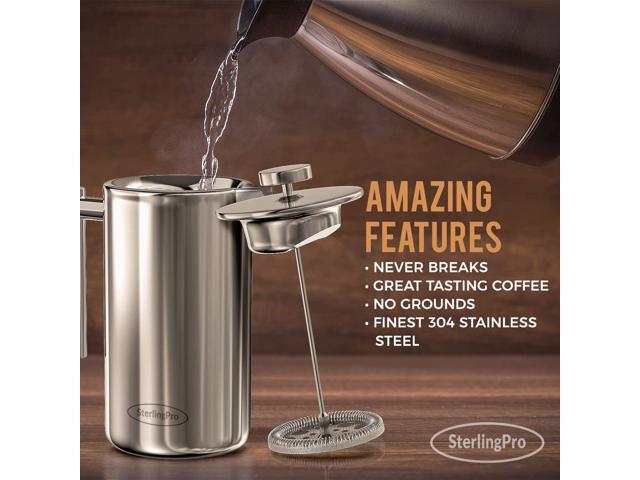 French Press Coffee Maker(1L)-Double Walled Large Coffee Press with 2 Extra Filters -Enjoy Granule-Free Coffee, Stylish Rust Free Kitchen...
