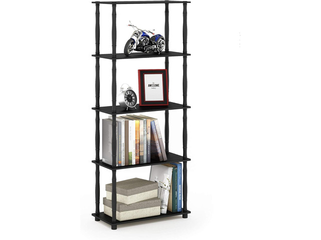 Furinno Turn-N-Tube 5-Tier Multipurpose Shelf / Display Rack / Storage Shelf / Bookshelf, Classic Tubes, Americano/Black