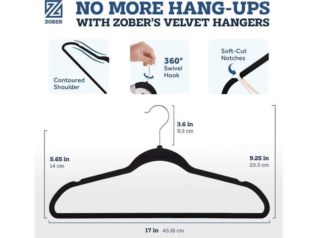 Zober Velvet Hangers 50 Pack - Black for Coats, Pants & Dress Clothes - Non Slip w/ 360 Degree Swivel, Holds up to 10 lbs - Strong Felt Hangers for...