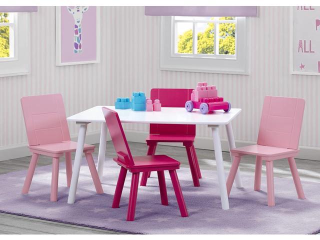 Delta Children Kids Table and Chair Set (4 Chairs Included), White/Pink