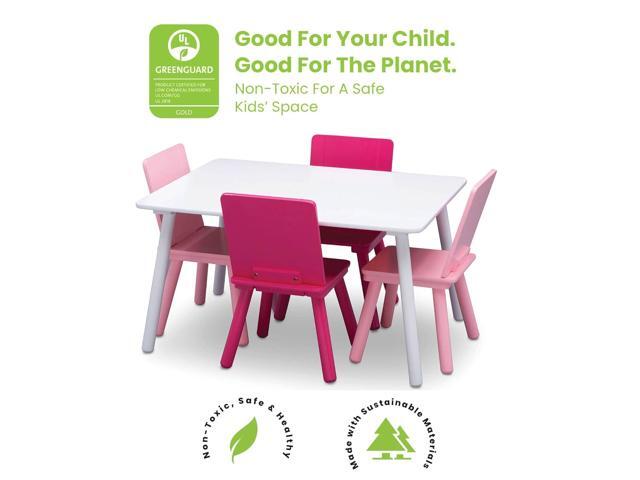 Delta Children Kids Table and Chair Set (4 Chairs Included), White/Pink
