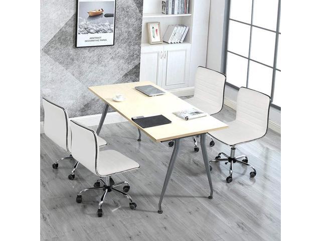 Yaheetech Adjustable Task Chair PU Leather Low Back Ribbed Armless Swivel Desk Chair Office Chair Wheels White, Set of 2