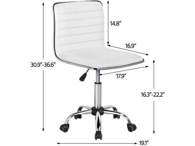 Topeakmart PU Leather Low Back Armless Desk Chair Ribbed Armless Swivel Task Chair Office Chair Wheels White