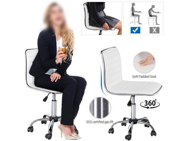 Topeakmart PU Leather Low Back Armless Desk Chair Ribbed Armless Swivel Task Chair Office Chair Wheels White