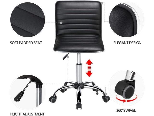 Yaheetech Armless Office Chair Low Back Swivel Computer/Desk/Task Chair Adjustable Makeup Stools on Wheels Dark Grey