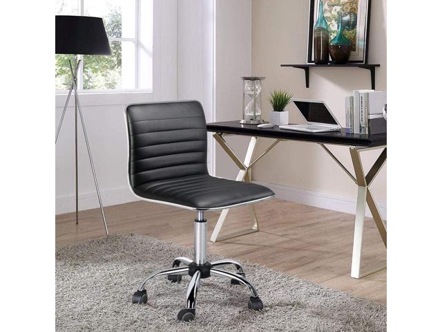 Yaheetech Armless Office Chair Low Back Swivel Computer/Desk/Task Chair Adjustable Makeup Stools on Wheels Dark Grey