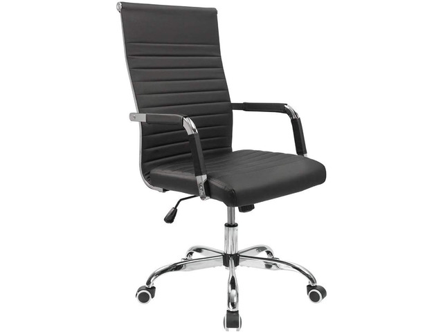 Office Desk Chair Mid-Back PU Leather Executive Conference Task Chair Adjustable Swivel Chair with Arms (Black)