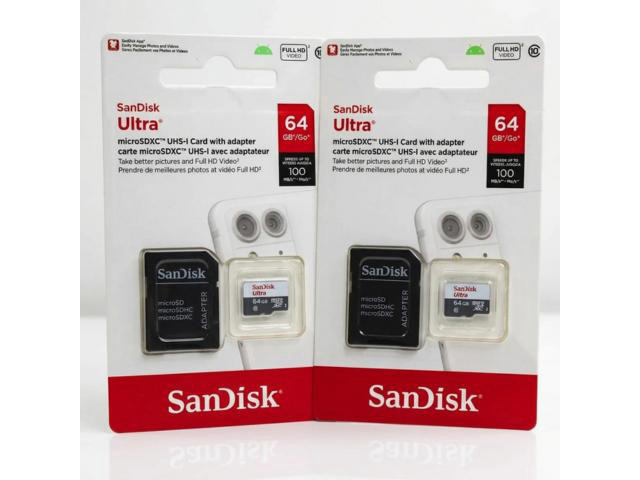 SanDisk Ultra 64GB microSDXC UHS-I Memory Card with SD Adapter, Class 10, Up to 100MB/s, Pack of 2