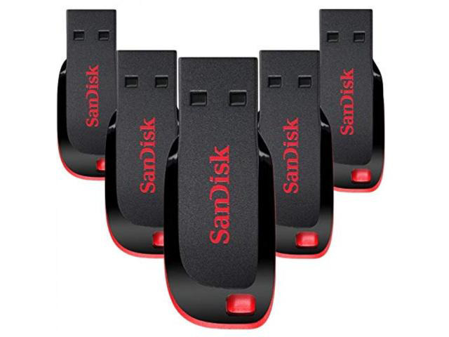 SanDisk Cruzer Blade 64GB USB 2.0 Flash Drive, Compact Portable Thumb Drive, Black/Red, Pack of 5