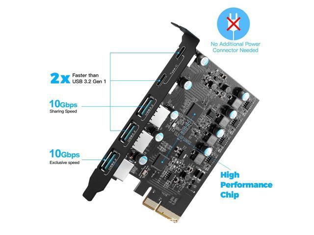 PCIe to USB 3.2 Gen 2 Adapter Card with 20 Gbps Bandwidth 5-Port PCI Express Expansion Card Internal USB Hub PCI-E Add-on Cards Riser for Windows...