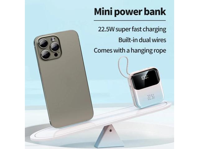 20000mAh compact portable power bank, 22.5W super fast charging, with built-in charging cable