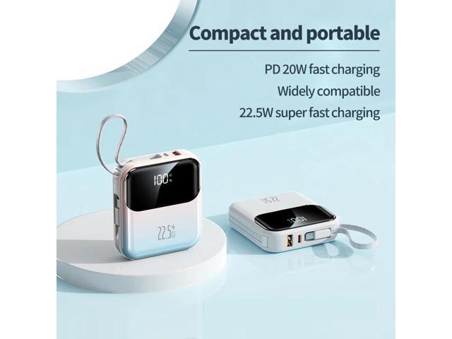 20000mAh compact portable power bank, 22.5W super fast charging, with built-in charging cable