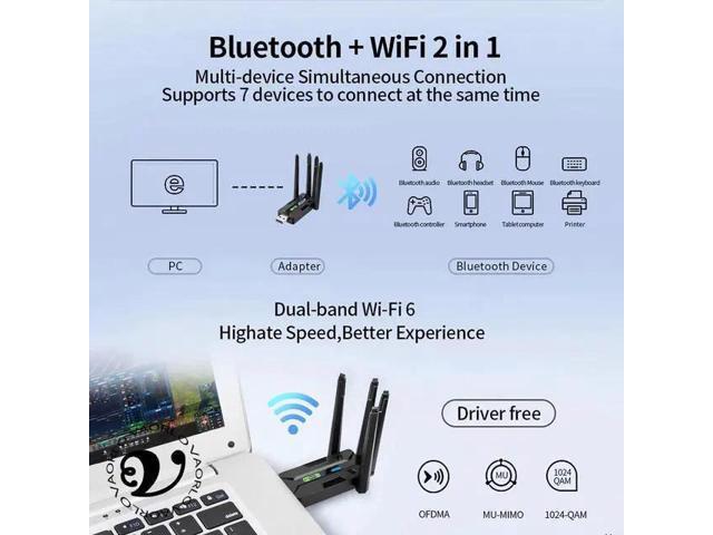 2026 NEW USB WiFi 6 Bluetooth 5.4 Adapter 900-1300Mbps 2in1 Dongle 2.4G & 5GHz With 4 Antenna Network Wireless Receiver For Windows 10/11