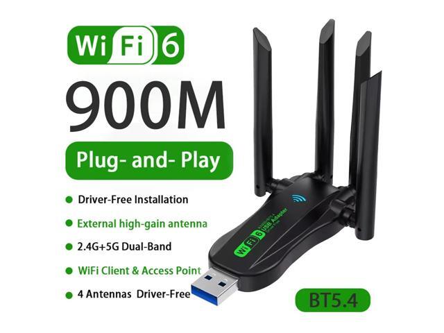 2026 New WIFI 6 USB Wireless External Network Card 4 Antennas WiFi BT 5.4 Adapter 2in1 Dongle Driver Free for Windows 10/11