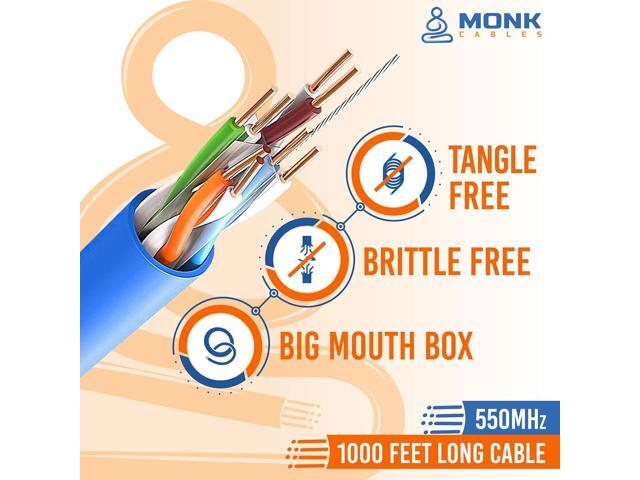 CAT6 Plenum (CMP) 1000ft Bulk Ethernet Cable 100% Pure Solid Bare Copper 550MHz, 23AWG, 4Pair UTP 10GB Internet Cable Blue