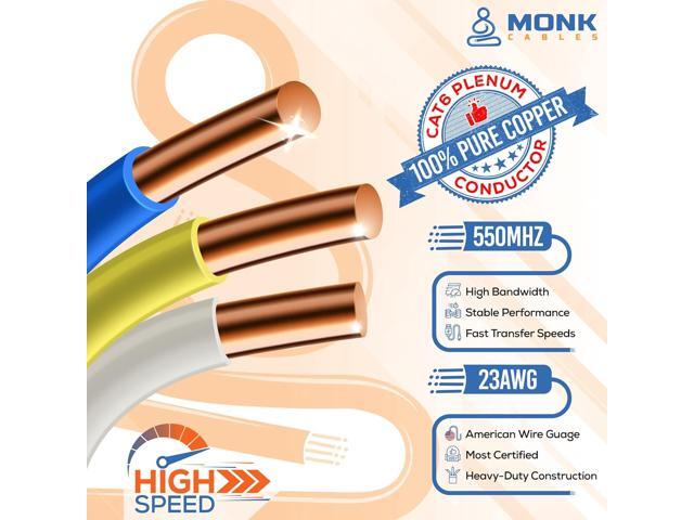 CAT6 Plenum (CMP) 1000ft Bulk Ethernet Cable 100% Pure Solid Bare Copper 550MHz, 23AWG, 4Pair UTP 10GB Internet Cable Blue