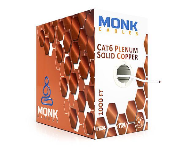 Solid Copper Cat6 Plenum 1000ft - 0.57mm Conductor, Cat 6 CMP Bulk Ethernet Cable, 23AWG, 550MHz, 10 Gigabit Speed, Cat6 1000ft Blue Networking.