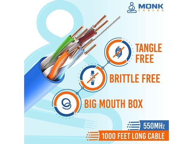 CAT6 Plenum 1000ft Cable Solid Internet Wire CMP Plenum Rated 23AWG 550MHz UTP Network Ethernet Cable Bulk Gray