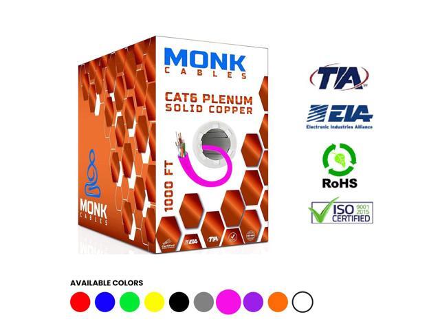 CAT6 Plenum (CMP) 1000ft Bulk Ethernet Cable 100% Pure Solid Bare Copper 550MHz, 23AWG, 4Pair UTP 10GB Internet Cable Pink
