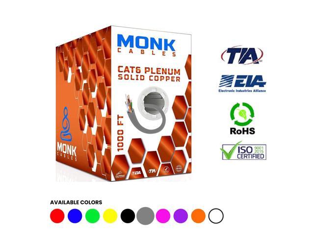 CAT6 Plenum (CMP) 1000ft Bulk Ethernet Cable 100% Pure Solid Bare Copper 550MHz, 23AWG, 4Pair UTP 10GB Internet Cable Gray